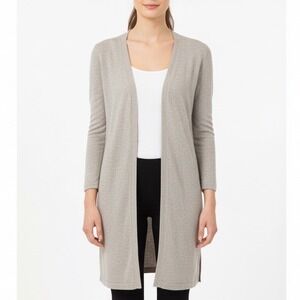 Wendy B. Cashmere Cardigan Sweater Womens Medium Gray Knit Side Slit Knee Length